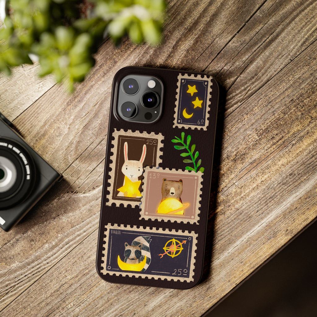 Woodland Stamp Vintage Style Glossy iPhone Case | Cute Phone Cover, Animal Lover Gift, Unique Birthday Gift, iPhone XR, 12, 13, 14, 15, 16