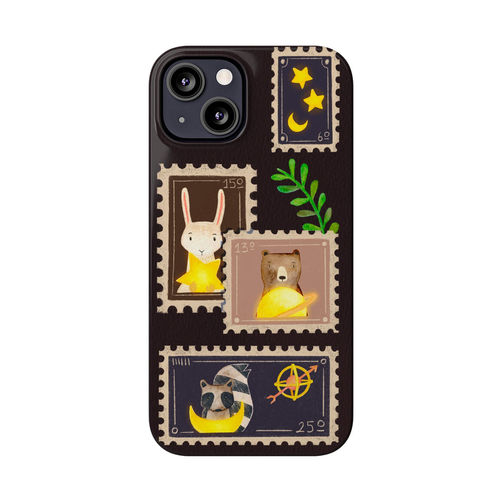 Woodland Stamp Vintage Style Glossy iPhone Case | Cute Phone Cover, Animal Lover Gift, Unique Birthday Gift, iPhone XR, 12, 13, 14, 15, 16