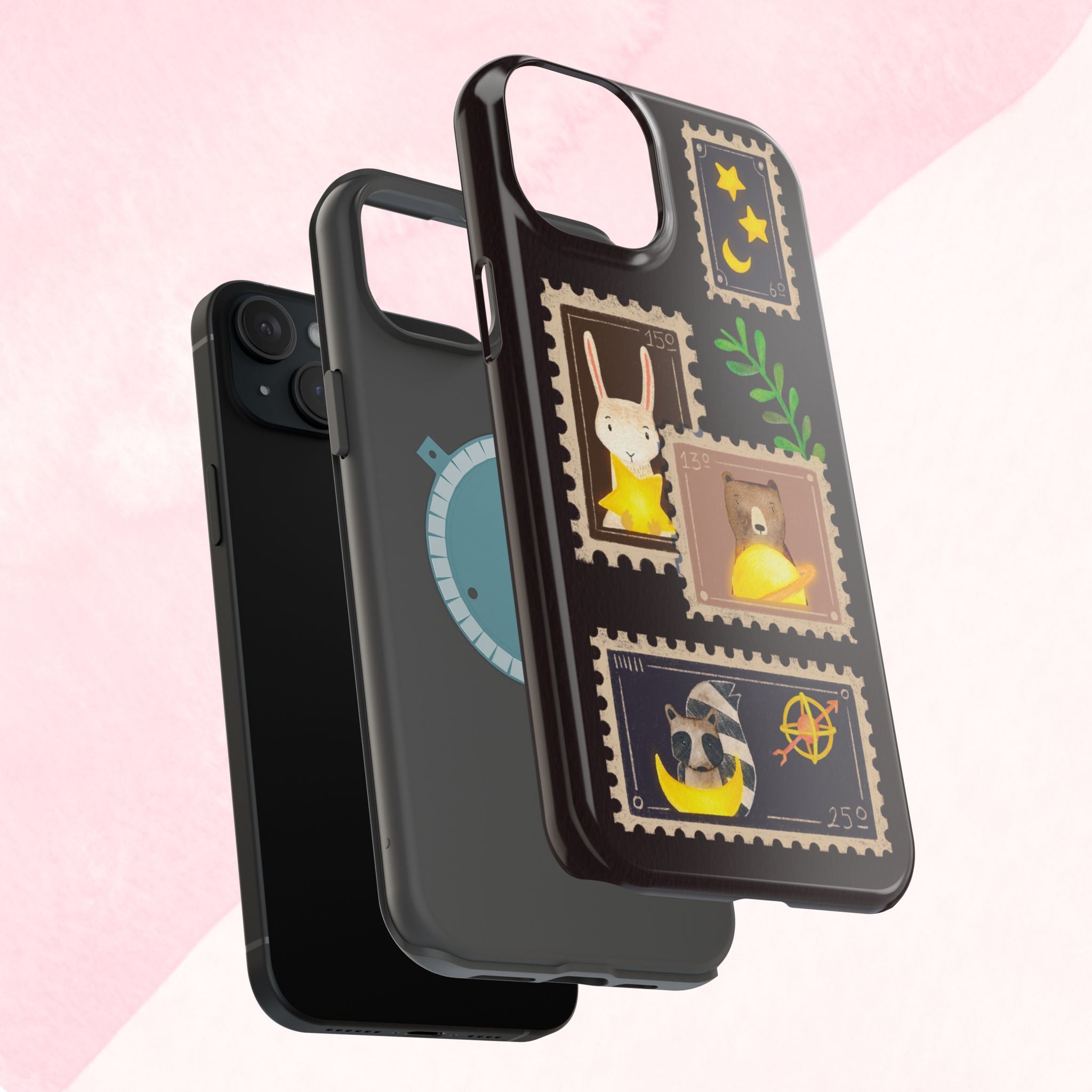 Cute Animal Stamp Phone Case, Quirky Gift for Animal Lovers, Personalized Case for Holidays, Unique Phone Accessory