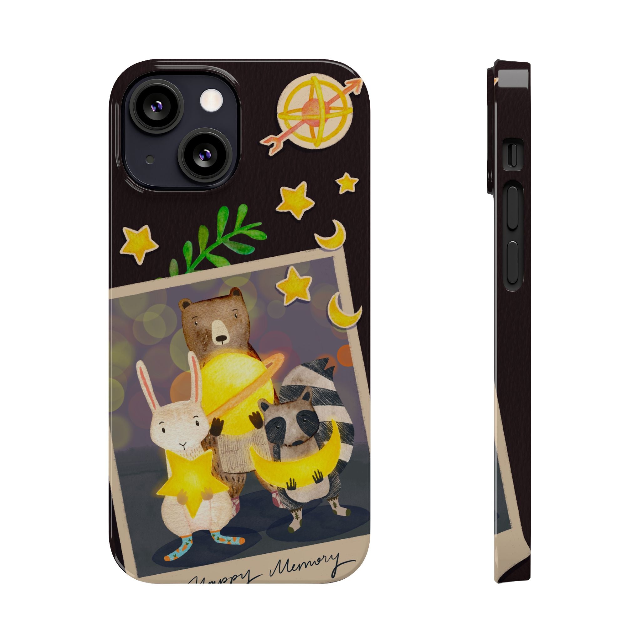 Happy Memory Animal Slim Case, Starry Night Friends iPhone Cover, Kawaii Photo Design, iPhone 8 9 X XR 12 13 14 15 16
